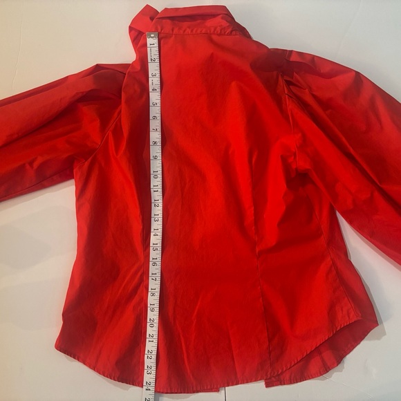 Ladies Medium New York & Company Scarlet Red Top Blouse with Elegant Bow - Picture 7 of 8